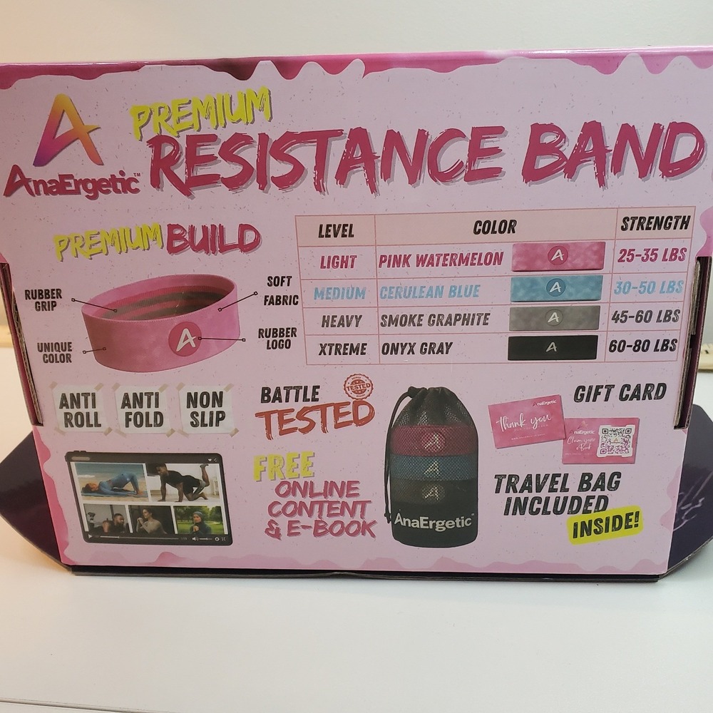 Resistance Band Set 4 Fabric Premium Bands Non-Slip with Travel Bag